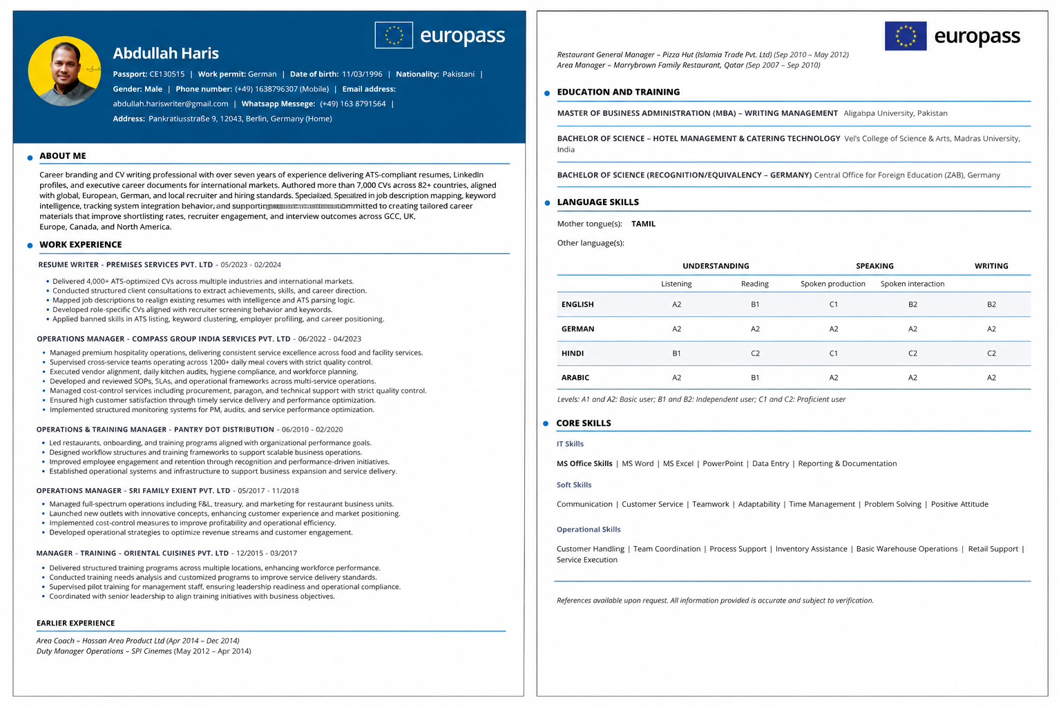 Europass CV Example